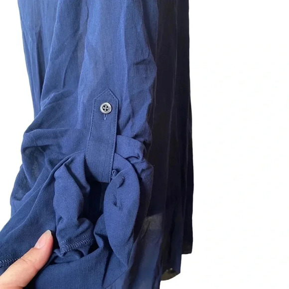 Lands’ End Navy Cotton Tunic Coverup 1X 2X Embroidered Button Front Beach - Picture 10 of 15